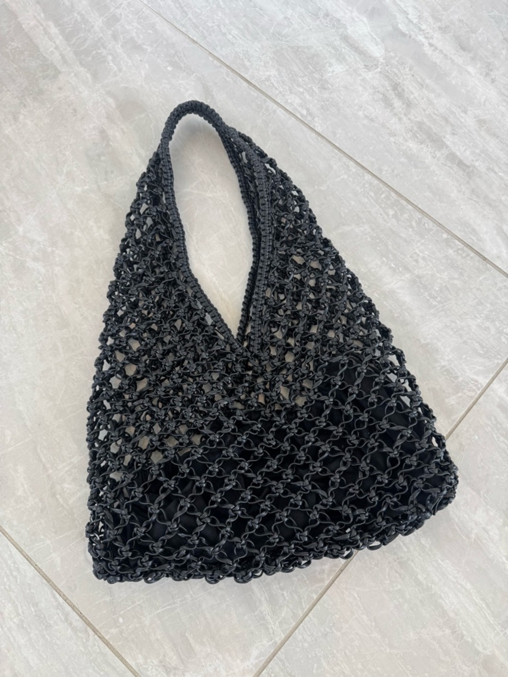 Zara Black Crochet Tote Bag with Shoulder Handle